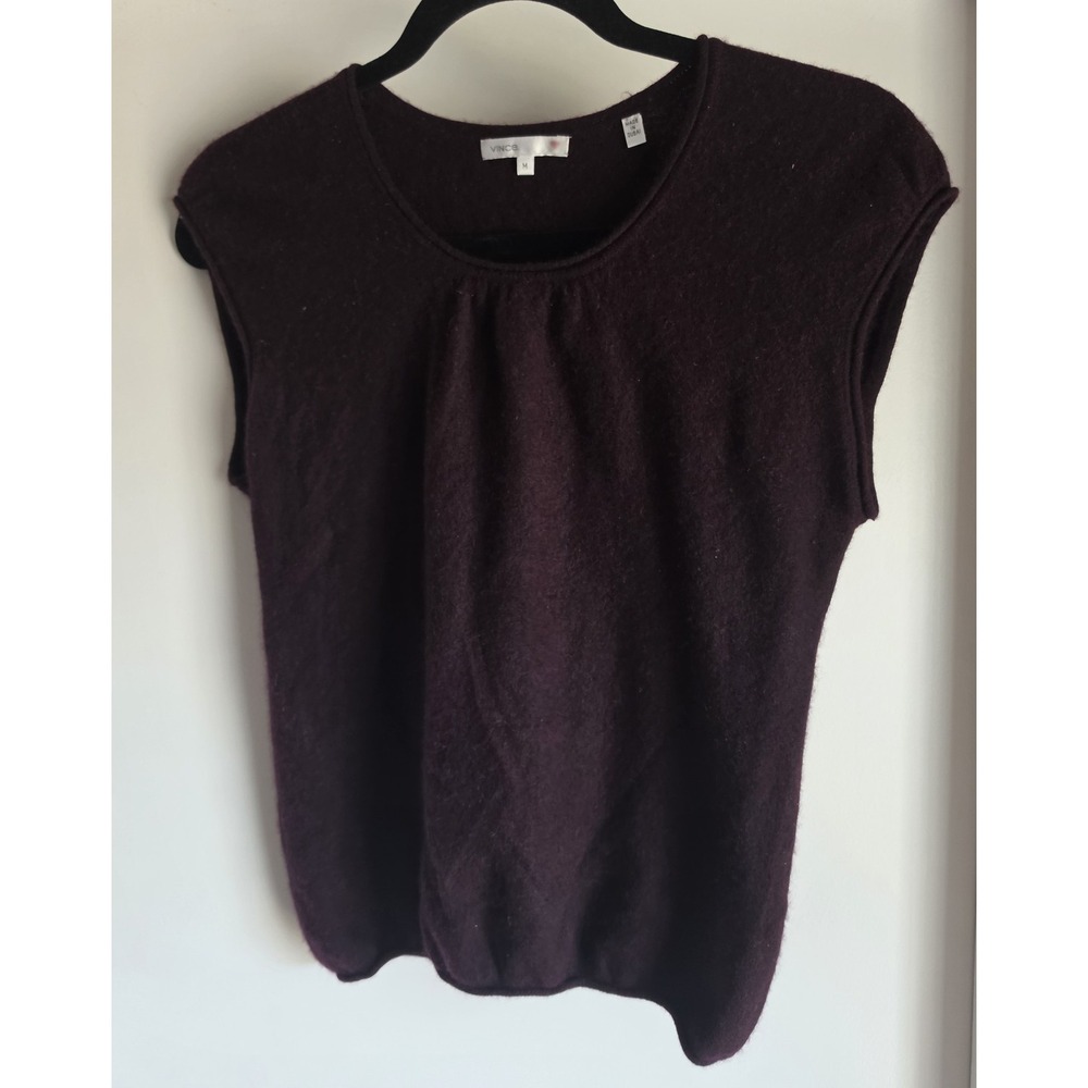 Vince Sleeveless Sweater M Dark Purple 100% Cashmere Solid Round Neck Vest Top
